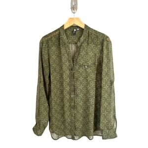 Kut From The Kloth Shirt Top Long Sleeved Sheer Green Button Front Blouse Size S